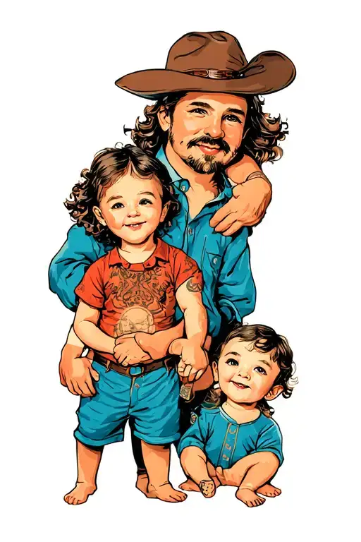 Father And Three Kids