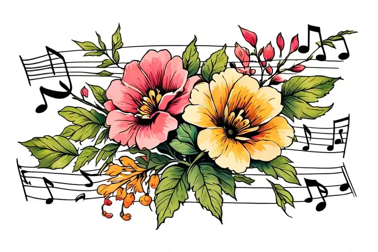 Flowers And Musical Notes