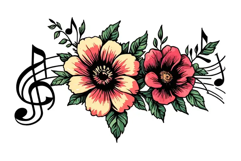 Flowers And Musical Notes Tiny