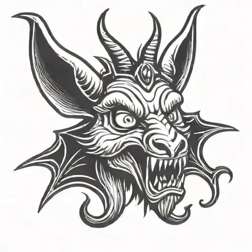 Evil Baphomet Bat Head Tongue Out And Pointy Ears
