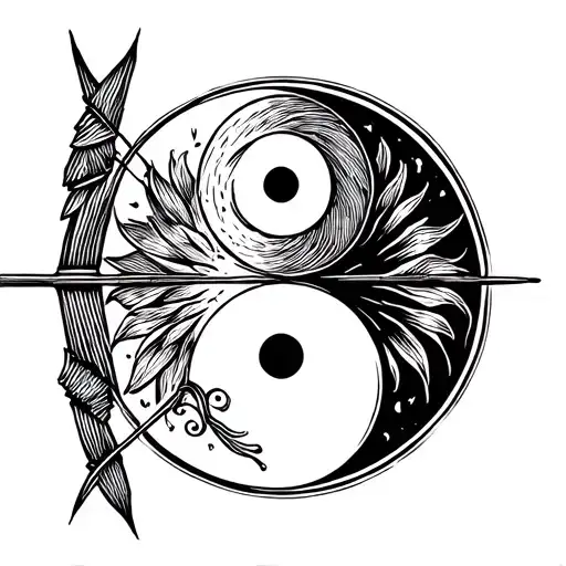 Bow And Arrow Around Yin And Yang