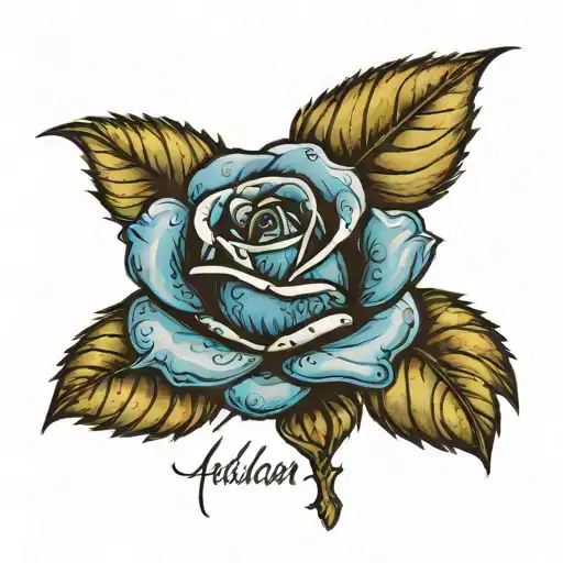 A Blue Rose With The Name Aidan As The Stem Wrapped
