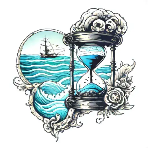 An Hourglass With The Sea And The Beach On One Side And The Time Of Life Flowing Away Below