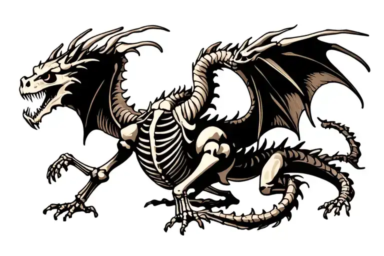 A Skeleton Dragon Spreading Its Wings Spread Wide