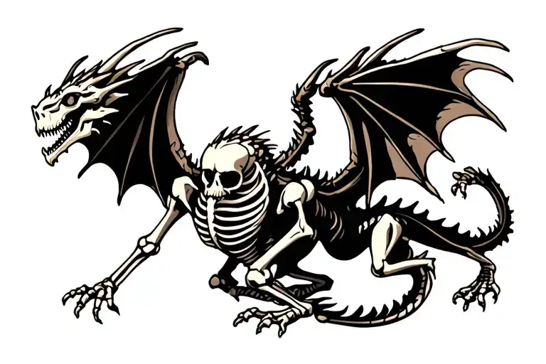 A Skeleton Dragon Spreading Its Wings Spread Wide