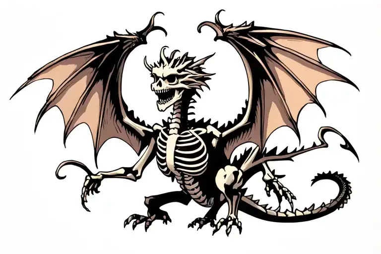 A Skeleton Dragon Spreading Its Wings Spread Wide
