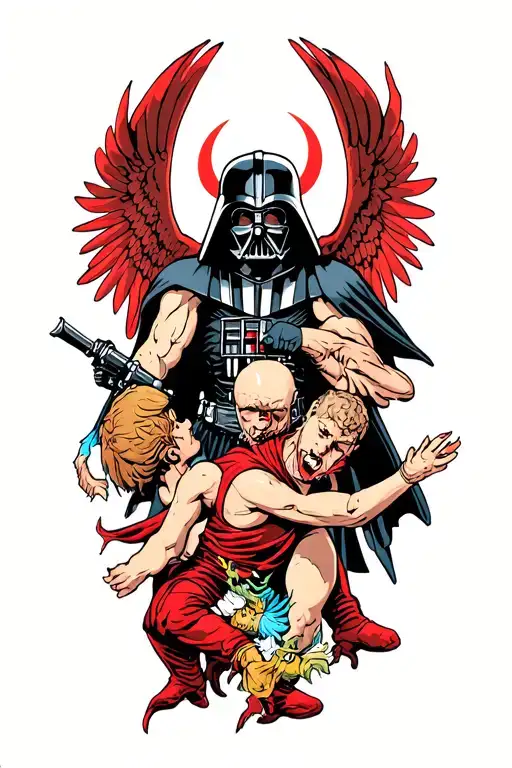 Demons And Angels Fighting Darth Vader