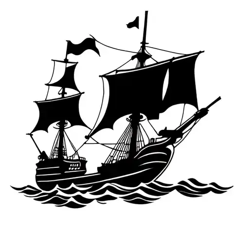 Pirate Ship Sailing Through A Sea