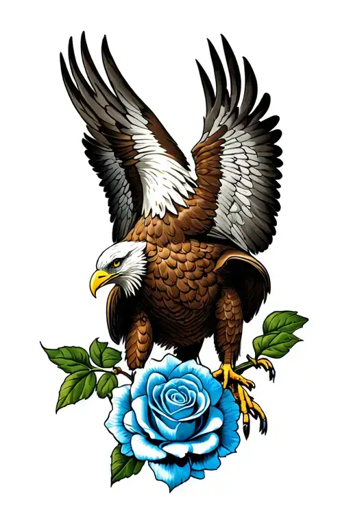 Eagle Perched With Blue Rose
