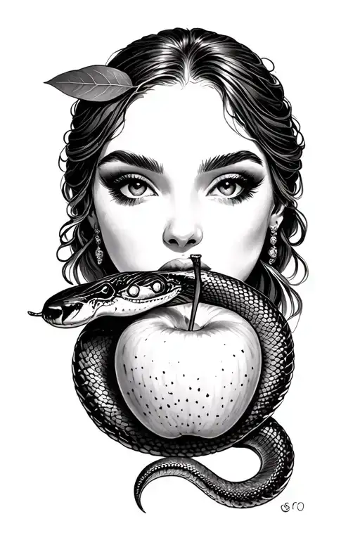 Eve Eating The Apple And Snake Coiled
