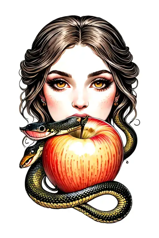 Eve Eating The Apple And Snake Coiled