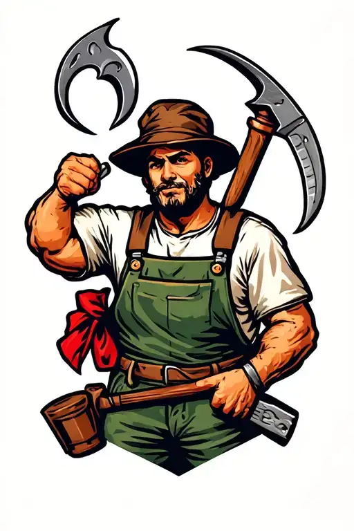 Socialist Worker With A Sickle Representing The Strength