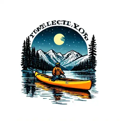 Alpine Landscape At Night With Kayak On A Lake