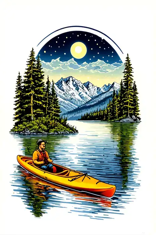 Alpine Landscape At Night With Kayak On A Lake