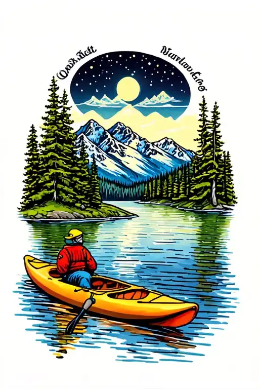 Alpine Landscape At Night With Kayak On A Lake