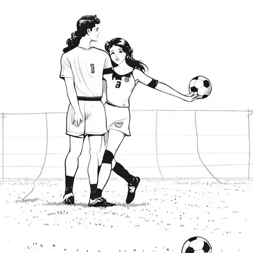 A Man And A Girl In A Soccer Field
