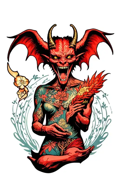 Phenoix Figting While Demon Holding