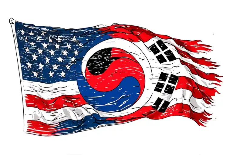 Half South Korean Flag And Half Us Flag