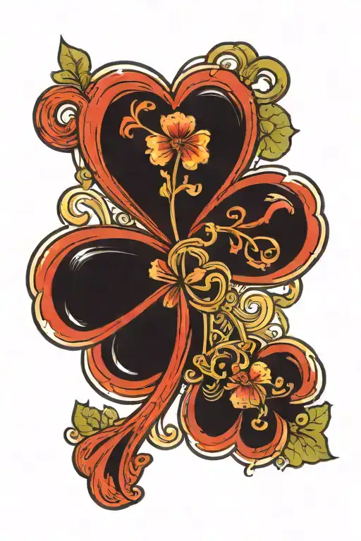 A Clover-shaped Tattoo Incorporating Various Tools To Symbolize The Client's Passion For Their Trade