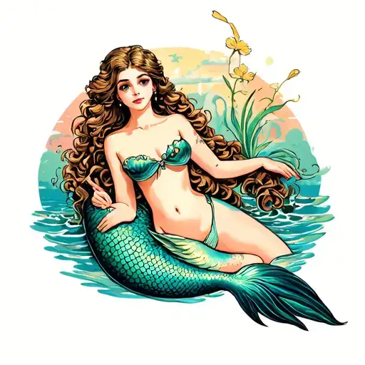 Mermaid Girl Lounging