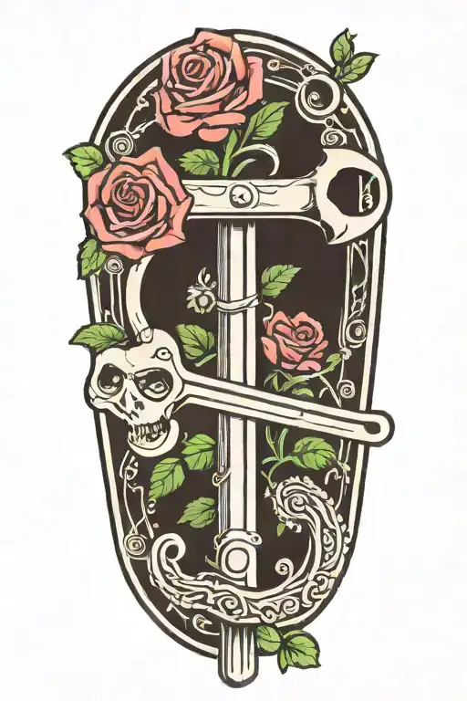 Pipe Wrench With Roses And Clovers