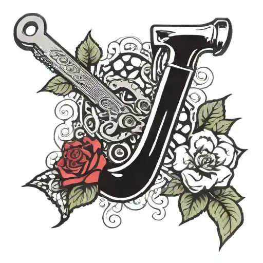 Draw Me A Pipe Wrench With Clovers And A Rose