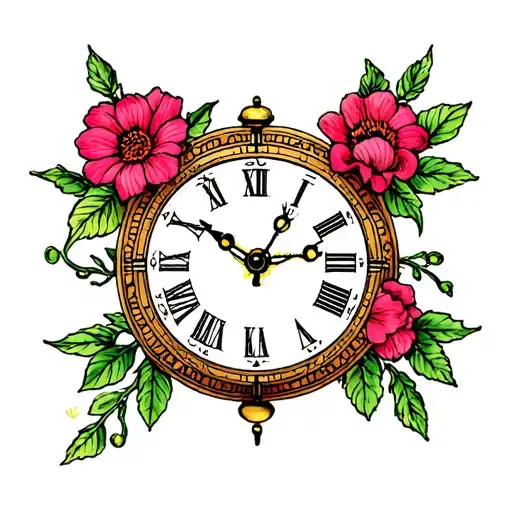 Flowers And Time Clock