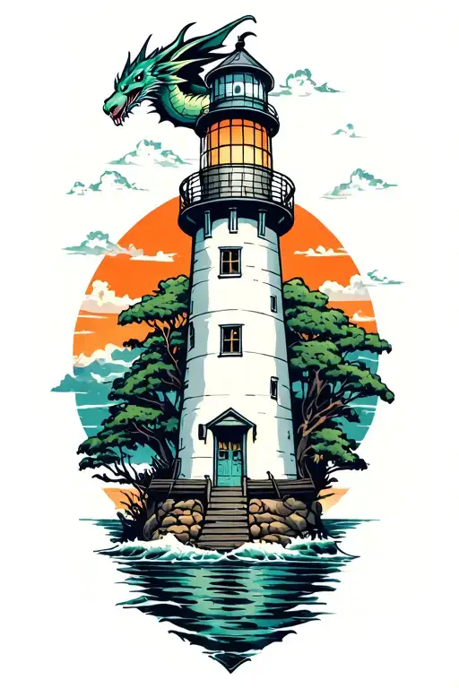 Light House With A Small Dragon At The Top