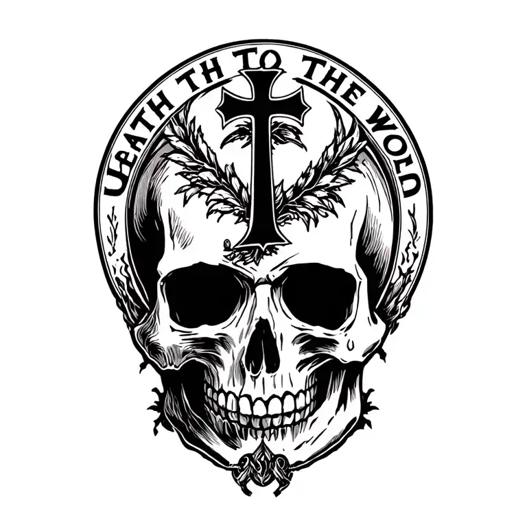 Skull With A Cross On The Forehead And The Words Death To The World Around It