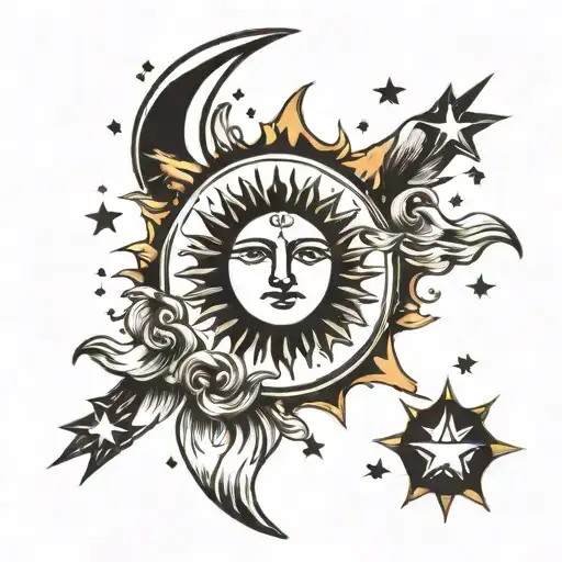Sun And Moon With Stars