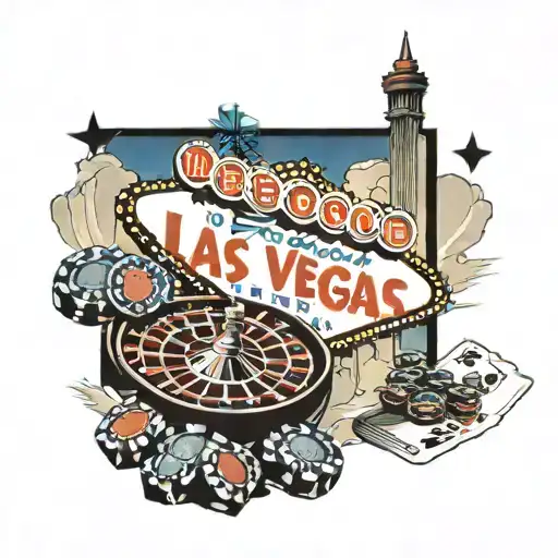 Left Arm Sleeve With The Las Vegas Skyline A Roulette Table Dice And Three 7 Cards