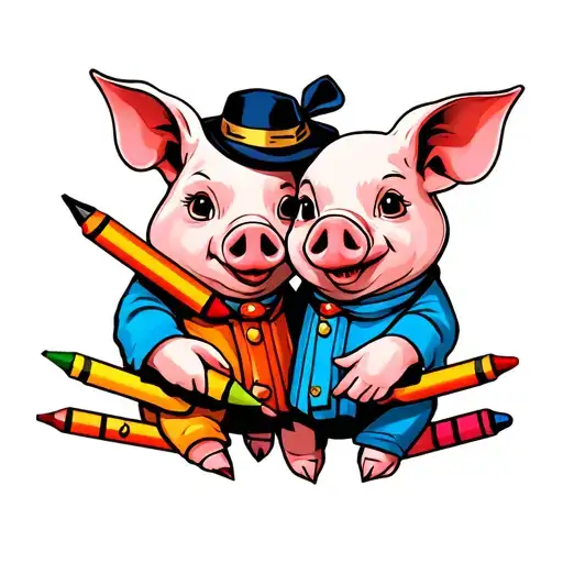 Piggie And Geral Character Holding Crayons