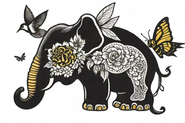 An Elephant A Bee A Bear And A Swallow In A Line