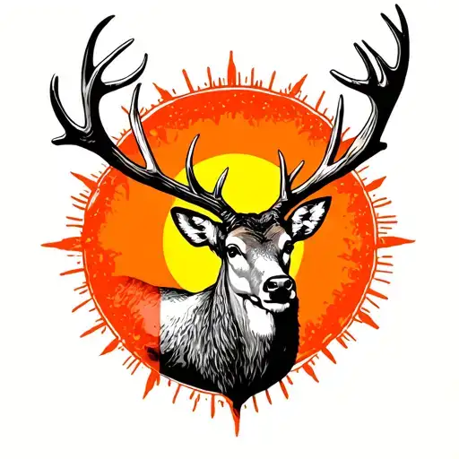 Deer Antlers With Sun In The Middle