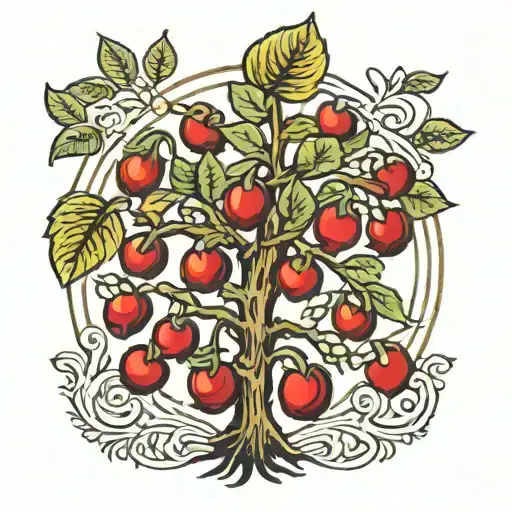 Al Oldschool Tattoo Like Cherry Tree Of Life With 15 Cherries And A Gold Stem