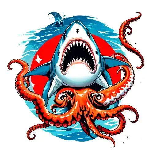 Shark And Squid Attacking