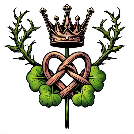 Cletic Love Knot With Crown And For Leave Clover Incorporating Thorns