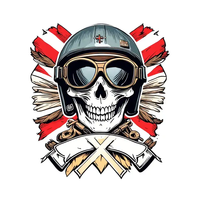 Skull And Cross Tees With German Style Motorcycle Helmet With Goggles