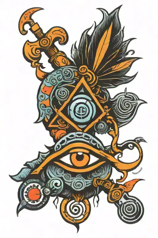 Trishul With Gada And Third Eye Symbol Integrated