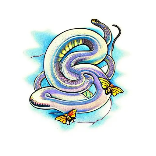 A Moving Snake With 3 Butterflies On It