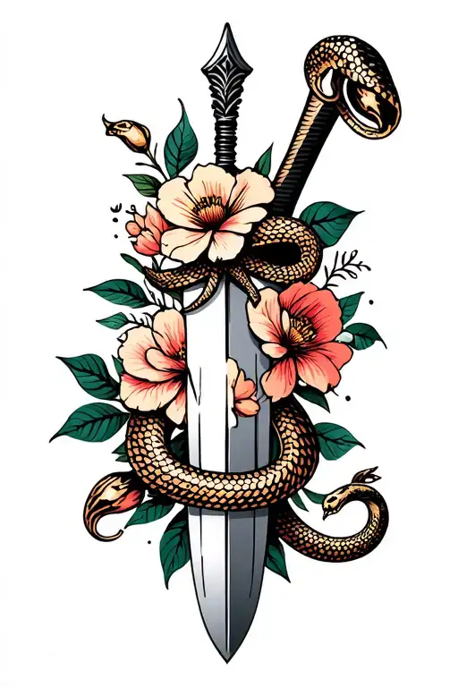 A Dagger With A Snake And Flowers