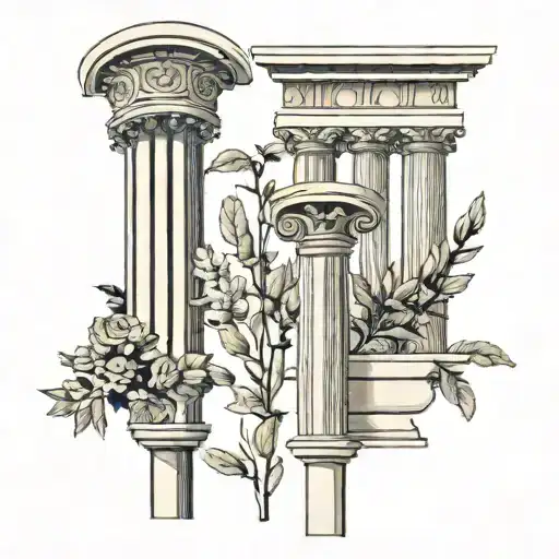Minimal Tattoo Of Three Types Of Greek Pillars