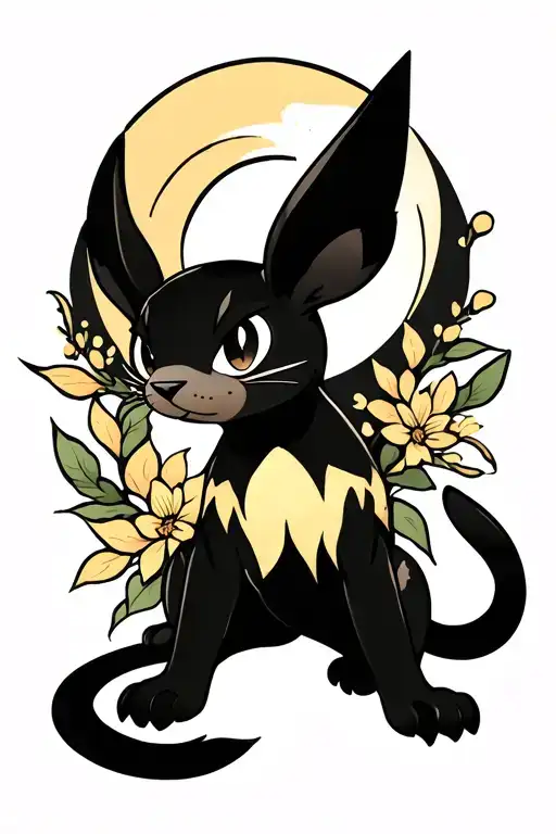 Umbreon Pokemon Traditional Linework Panther With Moon
