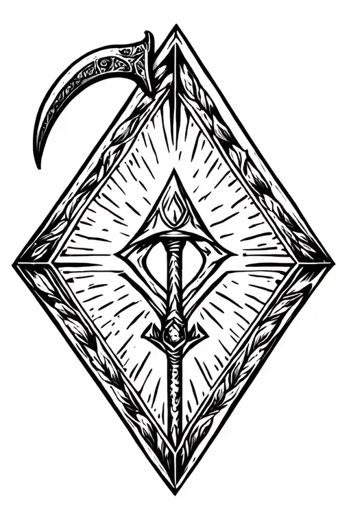 Diamond Shape Outline With A Small Scythe In The Middle