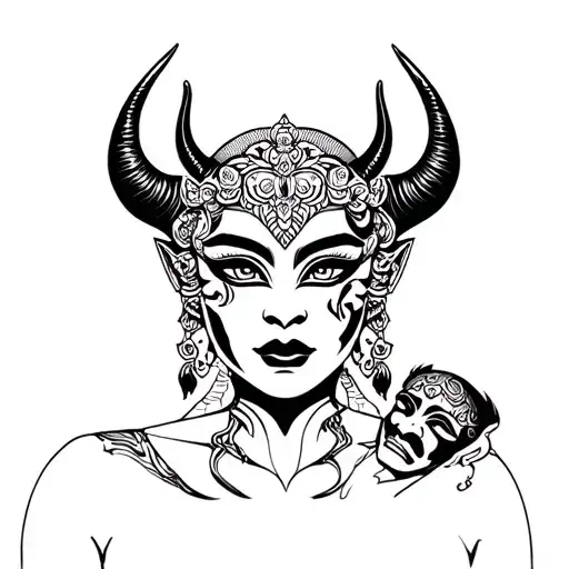 Gesisha With Oni Mask Holding Gesisha Mask