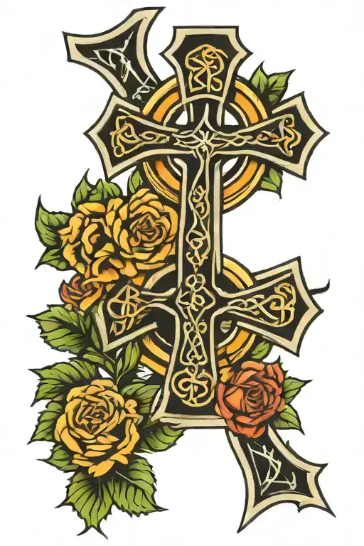 Celtic Cross With Luther Rose Tattoo Design