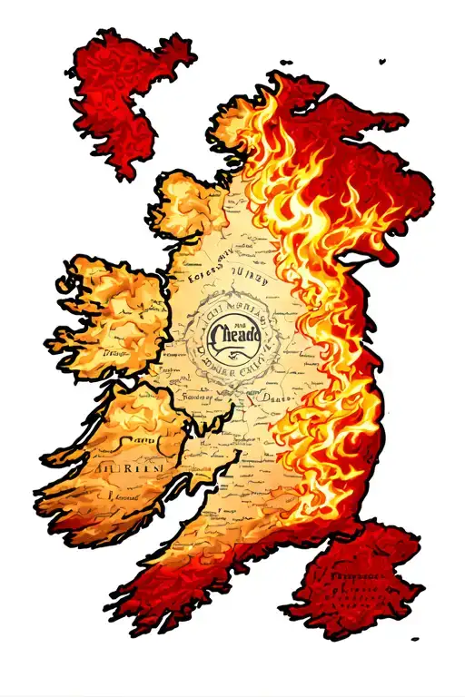 Red Map Of Ireland In Fire