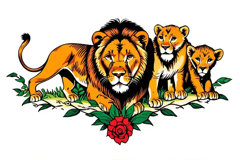 Lioness And Cubs Surrounded