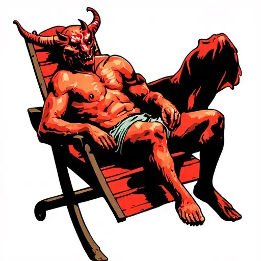 Devil Lounging On Beach Chair