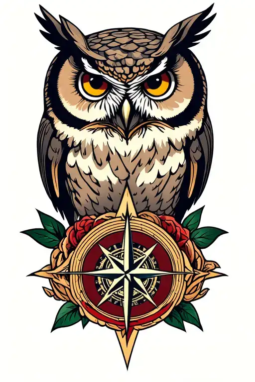 Owl Rose Compass Rose Intertwined Within